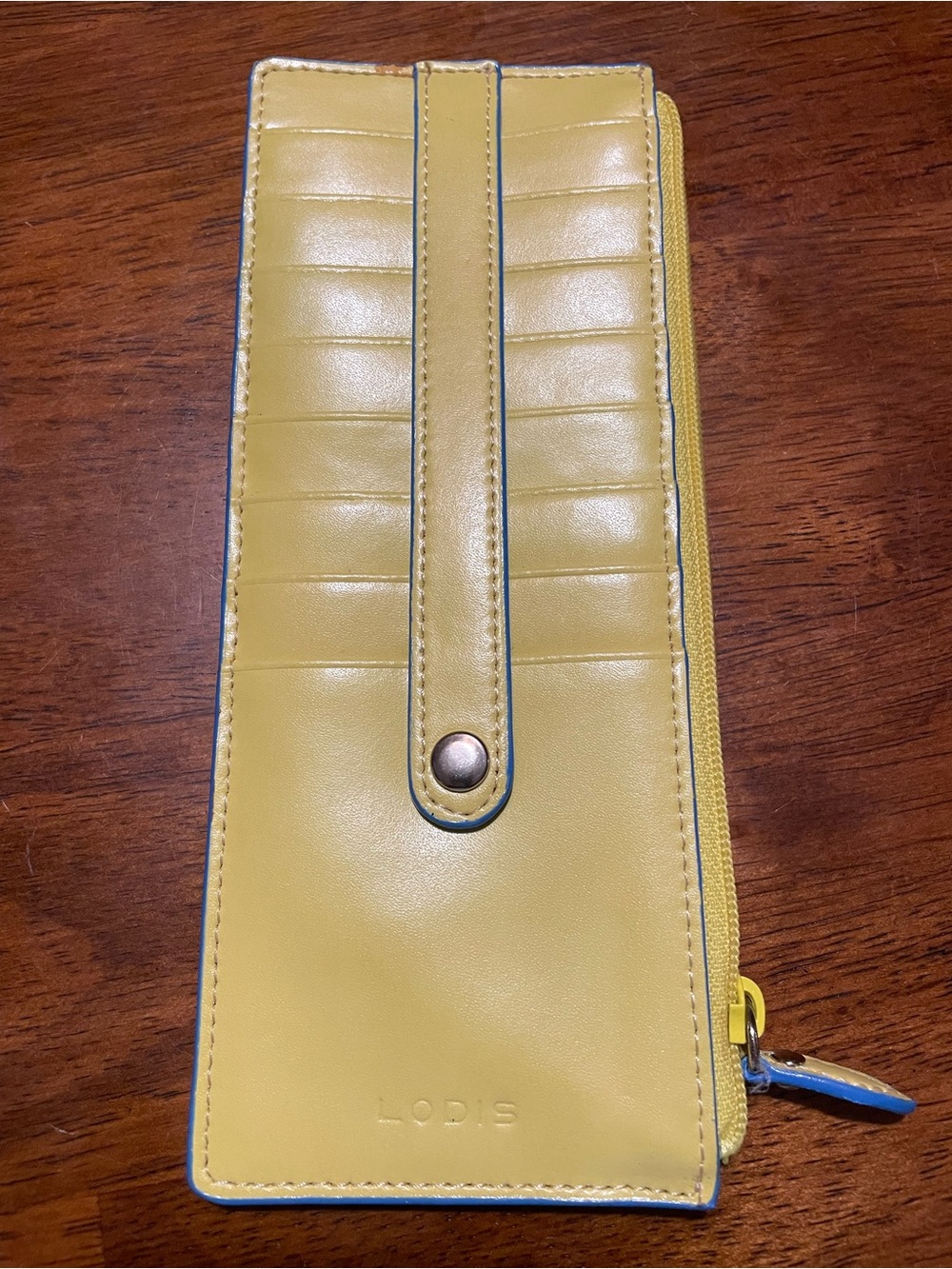 Lodis Lemon Yellow Leather Card Wallet with Strap and Zip